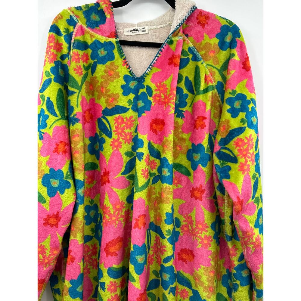 Natural Life Floral Blanket Style Hoodie One Size Oversized Boho Cozy Pullover - Picture 3 of 7
